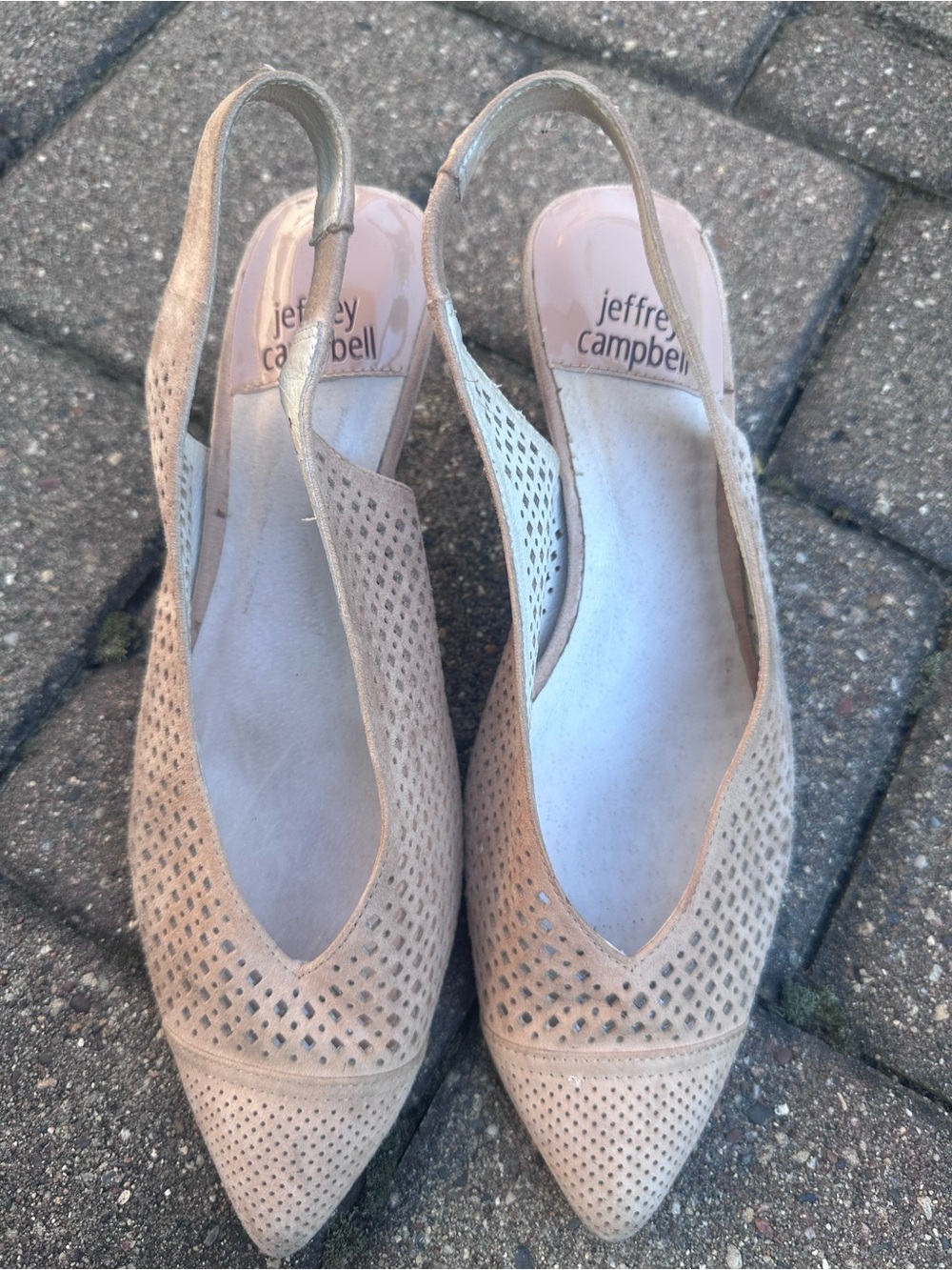 Jeffrey Campbell Bianca Women's Beige Slingback Pointed Toe kitten heels sz 8